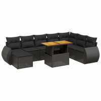 vidaXL 9-tlg. Garten-Sofagarnitur mit Kissen Schwarz Poly Rattan