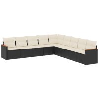 vidaXL 9-tlg. Garten-Sofagarnitur mit Kissen Schwarz Poly Rattan