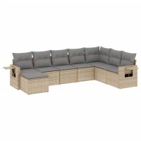 vidaXL 8-tlg. Garten-Sofagarnitur mit Kissen Beige Poly Rattan