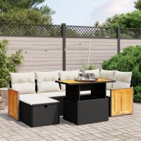 vidaXL 7-tlg. Garten-Sofagarnitur mit Kissen Schwarz Poly Rattan