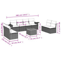 vidaXL 9-tlg. Garten-Sofagarnitur mit Kissen Schwarz Poly Rattan