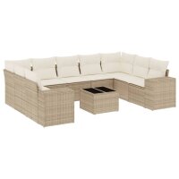 vidaXL 10-tlg. Garten-Sofagarnitur mit Kissen Beige Poly...