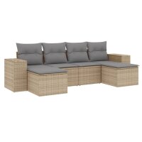 vidaXL 6-tlg. Garten-Sofagarnitur mit Kissen Beige Poly Rattan