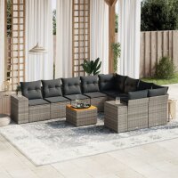 vidaXL 10-tlg. Garten-Sofagarnitur mit Kissen Grau Poly...