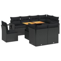 vidaXL 9-tlg. Garten-Sofagarnitur mit Kissen Schwarz Poly Rattan