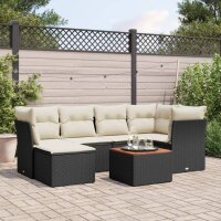 vidaXL 7-tlg. Garten-Sofagarnitur mit Kissen Schwarz Poly...