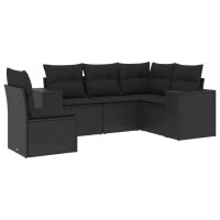 vidaXL 5-tlg. Garten-Sofagarnitur mit Kissen Schwarz Poly Rattan