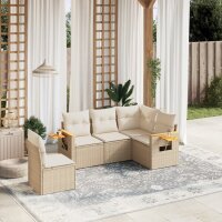 vidaXL 5-tlg. Garten-Sofagarnitur mit Kissen Beige Poly Rattan