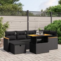 vidaXL 7-tlg. Garten-Sofagarnitur mit Kissen Schwarz Poly Rattan