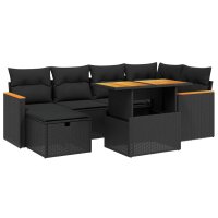 vidaXL 7-tlg. Garten-Sofagarnitur mit Kissen Schwarz Poly Rattan