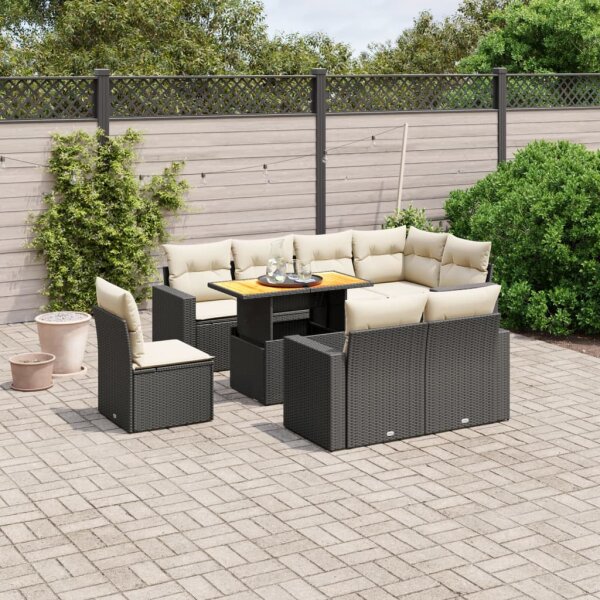 vidaXL 9-tlg. Garten-Sofagarnitur mit Kissen Schwarz Poly Rattan