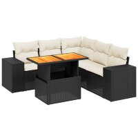 vidaXL 6-tlg. Garten-Sofagarnitur mit Kissen Schwarz Poly Rattan