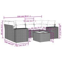 vidaXL 7-tlg. Garten-Sofagarnitur mit Kissen Schwarz Poly Rattan