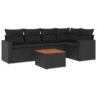 vidaXL 6-tlg. Garten-Sofagarnitur mit Kissen Schwarz Poly Rattan