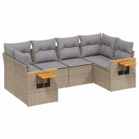 vidaXL 6-tlg. Garten-Sofagarnitur mit Kissen Beige Poly Rattan