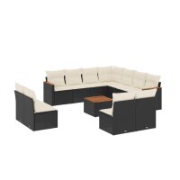 vidaXL 12-tlg. Garten-Sofagarnitur mit Kissen Schwarz Poly Rattan