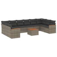 vidaXL 11-tlg. Garten-Sofagarnitur mit Kissen Grau Poly Rattan