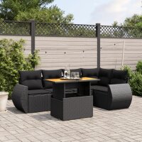 vidaXL 6-tlg. Garten-Sofagarnitur mit Kissen Schwarz Poly Rattan