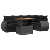 vidaXL 6-tlg. Garten-Sofagarnitur mit Kissen Schwarz Poly Rattan