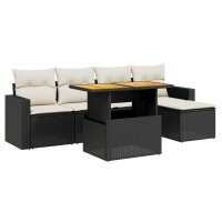 vidaXL 6-tlg. Garten-Sofagarnitur mit Kissen Schwarz Poly Rattan