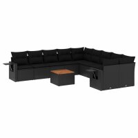 vidaXL 11-tlg. Garten-Sofagarnitur mit Kissen Schwarz Poly Rattan