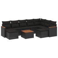 vidaXL 10-tlg. Garten-Sofagarnitur mit Kissen Schwarz Poly Rattan