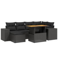 vidaXL 7-tlg. Garten-Sofagarnitur mit Kissen Schwarz Poly Rattan