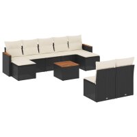 vidaXL 10-tlg. Garten-Sofagarnitur mit Kissen Schwarz Poly Rattan