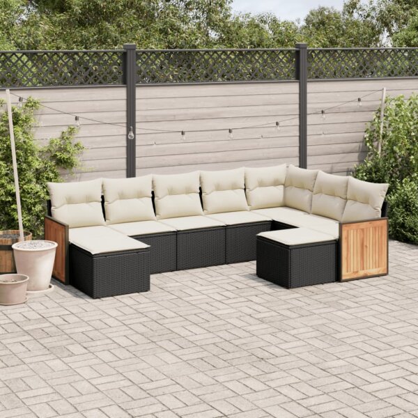 vidaXL 9-tlg. Garten-Sofagarnitur mit Kissen Schwarz Poly Rattan