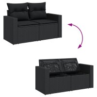 vidaXL 14-tlg. Garten-Sofagarnitur mit Kissen Schwarz Poly Rattan