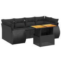 vidaXL 7-tlg. Garten-Sofagarnitur mit Kissen Schwarz Poly Rattan