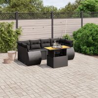 vidaXL 7-tlg. Garten-Sofagarnitur mit Kissen Schwarz Poly Rattan