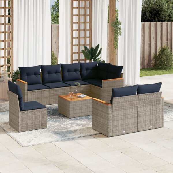 vidaXL 9-tlg. Garten-Sofagarnitur mit Kissen Grau Poly Rattan