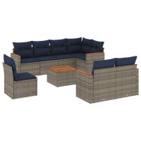 vidaXL 9-tlg. Garten-Sofagarnitur mit Kissen Grau Poly Rattan