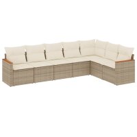 vidaXL 7-tlg. Garten-Sofagarnitur mit Kissen Beige Poly Rattan