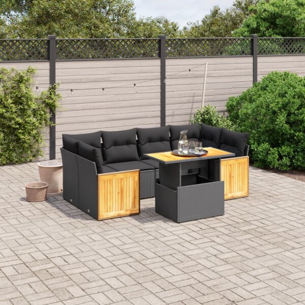 vidaXL 7-tlg. Garten-Sofagarnitur mit Kissen Schwarz Poly Rattan