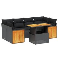 vidaXL 7-tlg. Garten-Sofagarnitur mit Kissen Schwarz Poly Rattan