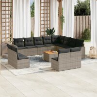 vidaXL 13-tlg. Garten-Sofagarnitur mit Kissen Grau Poly Rattan