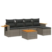 vidaXL 6-tlg. Garten-Sofagarnitur mit Kissen Grau Poly Rattan