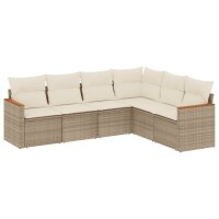 vidaXL 6-tlg. Garten-Sofagarnitur mit Kissen Beige Poly Rattan