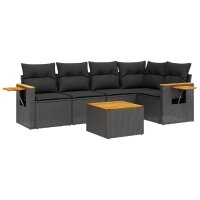 vidaXL 6-tlg. Garten-Sofagarnitur mit Kissen Schwarz Poly Rattan