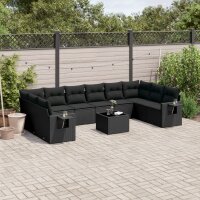 vidaXL 11-tlg. Garten-Sofagarnitur mit Kissen Schwarz...