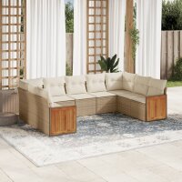 vidaXL 9-tlg. Garten-Sofagarnitur mit Kissen Beige Poly Rattan