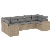 vidaXL 7-tlg. Garten-Sofagarnitur mit Kissen Beige Poly Rattan