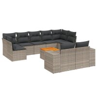 vidaXL 10-tlg. Garten-Sofagarnitur mit Kissen Grau Poly...