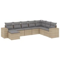 vidaXL 8-tlg. Garten-Sofagarnitur mit Kissen Beige Poly Rattan