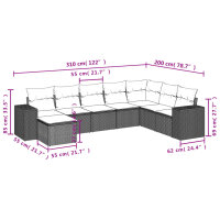 vidaXL 8-tlg. Garten-Sofagarnitur mit Kissen Beige Poly Rattan