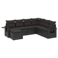 vidaXL 7-tlg. Garten-Sofagarnitur mit Kissen Schwarz Poly Rattan