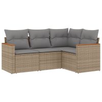 vidaXL 4-tlg. Garten-Sofagarnitur mit Kissen Beigemischung Poly Rattan