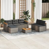 vidaXL 5-tlg. Garten-Sofagarnitur mit Kissen Grau Poly Rattan Akazie